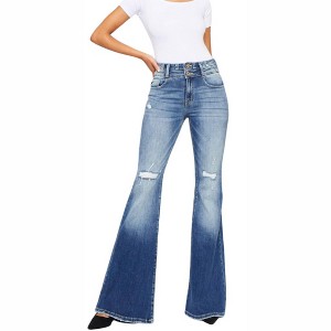 Women's Distressed Denim Flare Jeans - KanCan - 1 of 4