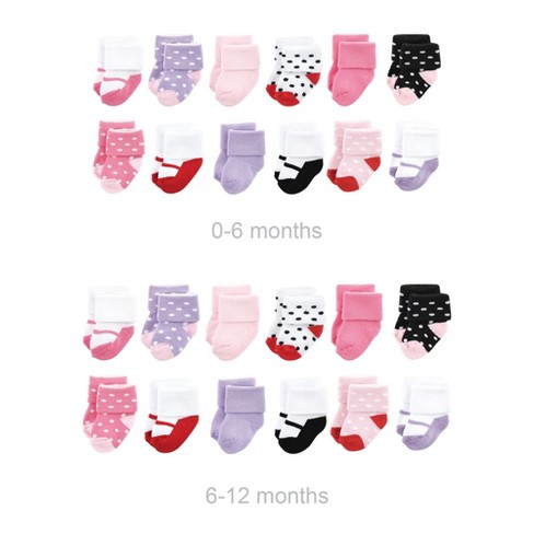 Luvable Friends Infant Girl Grow with Me Cotton Terry Socks, Coral Lilac Mary Janes, 0-6 and 6-12 Months - image 1 of 2