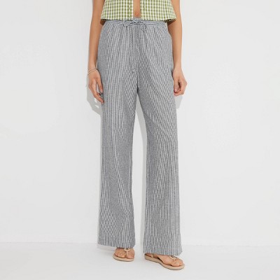 Women's Mid-Rise Straight Leg Pants - Wild Fable™ Black Striped XS