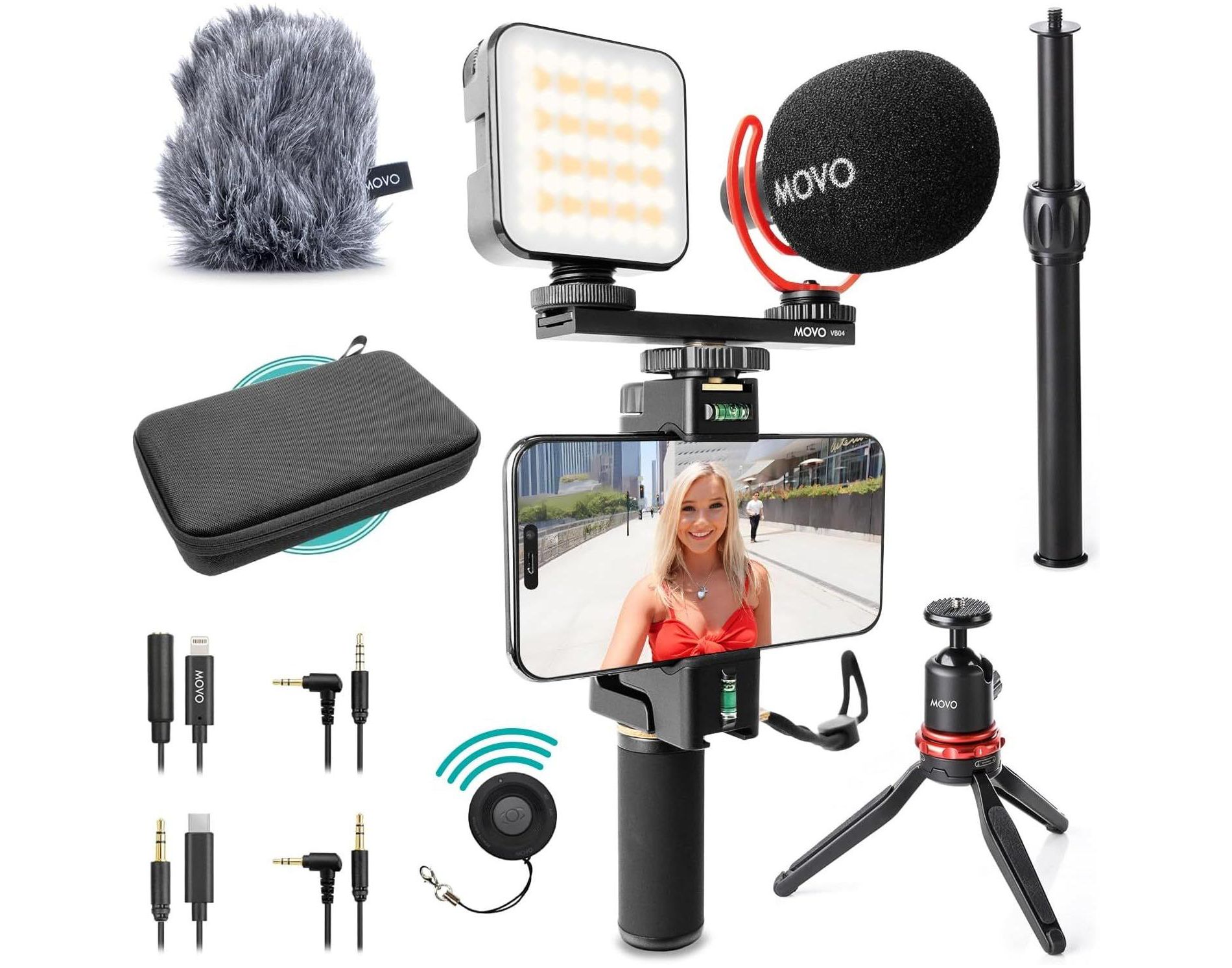Movo iVlogger-PRO Vlogging Kit for iPhone/Android Smartphones with Mic, Light, Tripod, and More