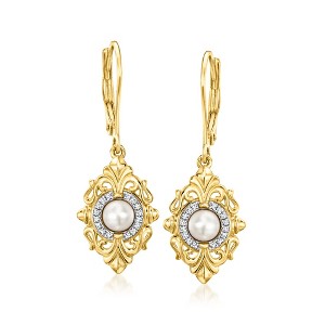 Ross-Simons 4.5-5mm Cultured Pearl Drop Earrings With Diamonds in 18kt Gold Over Sterling - 1 of 3