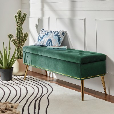Hippolytus  Storage Bench with Nailhead Trim and Button-tufted  for Bedroom  | ARTFUL LIVING DESIGN