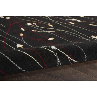 Elegant Floral Symphony Black Synthetic 8' x 10' Area Rug