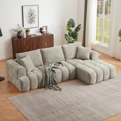 108" Oversized Chenille Sectional Sofa, Modern L-Shape Sleeper Couch with 2 Throw Pillows for Living Room or Family Lounge – The Pop Home