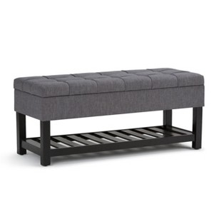 Okak Modern 2-Tier Tufted Button Ottoman Bench Shoe Bench with Open Storage Shelf,Solid Wood Storage Bench for Entryway,Living Room - 1 of 4