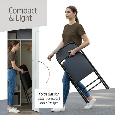 EconoHome 4 Pack Padded Folding Chairs - PU Leather Seat & Back, Heavy ...