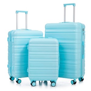 NAYSAYE Luggage Sets 3Piece Set 20Inch 24Inch 28Inch ABS Spinner Wheel Suitcase with Combination Lock for Travel, Blue, 19.3"*11.4"*29.5" - 1 of 4