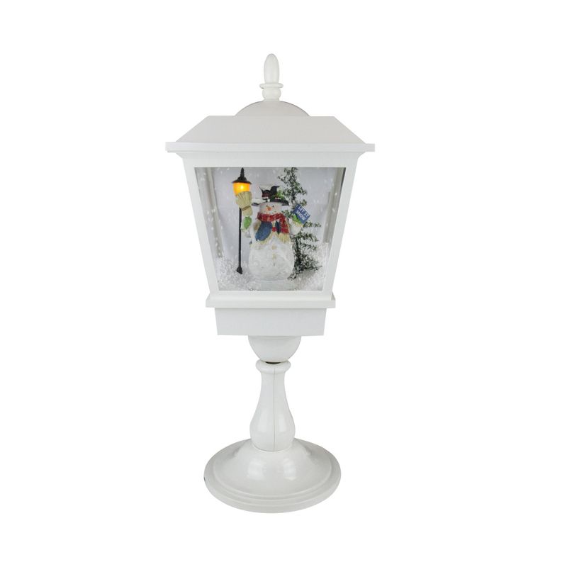Northlight 25.25" Lighted Musical Snowman Snowing White Table Top Christmas Street Lamp, 1 of 3