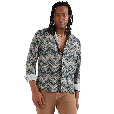 Campus Sutra Men Men's EcoLiva Olive Green Abstract Zig Zag Shirt