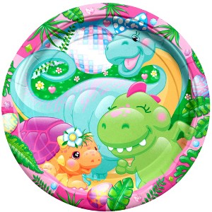 Treasures Gifted Girl Dinosaur Plates 9in - Girl Dinosaur Party Supplies - 16 Pack - 1 of 1
