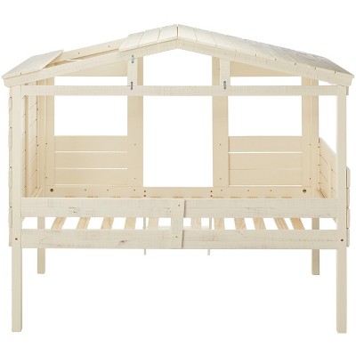 Rustic Sand Twin Loft Bed Frame with Pine Wood Slats