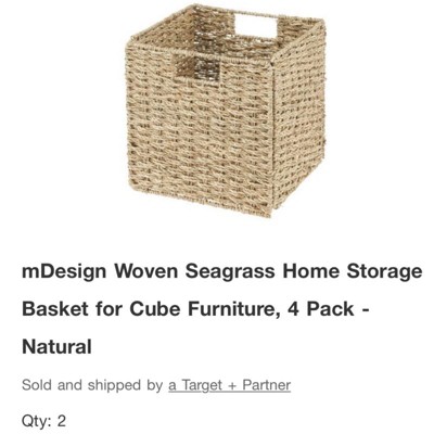 mDesign Woven Hyacinth Home Storage Basket for Cube Furniture, 4 Pack - Natural