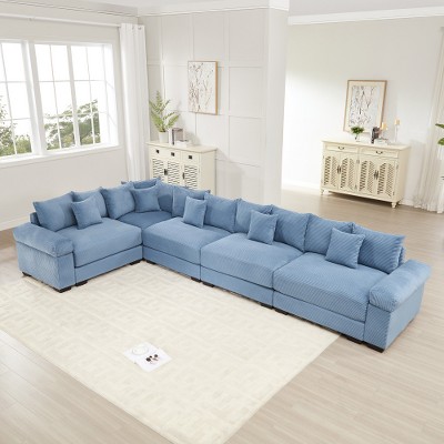 Aukfa Oversized Cloud Modular Corduroy Sofa Sectional with Ottoman - Reversible Deep Seat Couch for Living Room