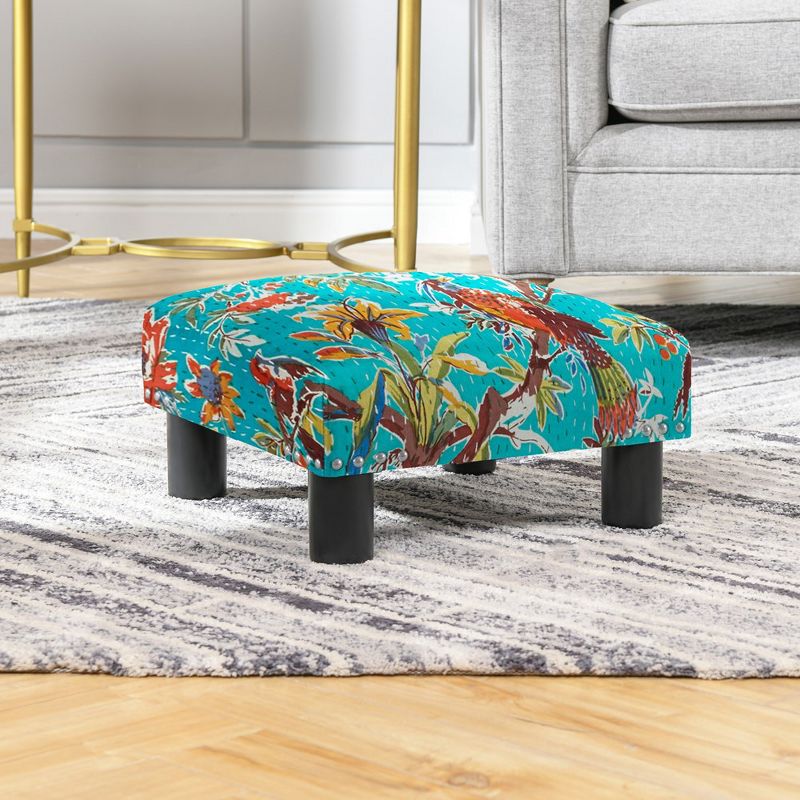 Jennifer Taylor Home Jules 16" Square Accent Footstool Ottoman, Teal Blue Tropical Floral, 2 of 3