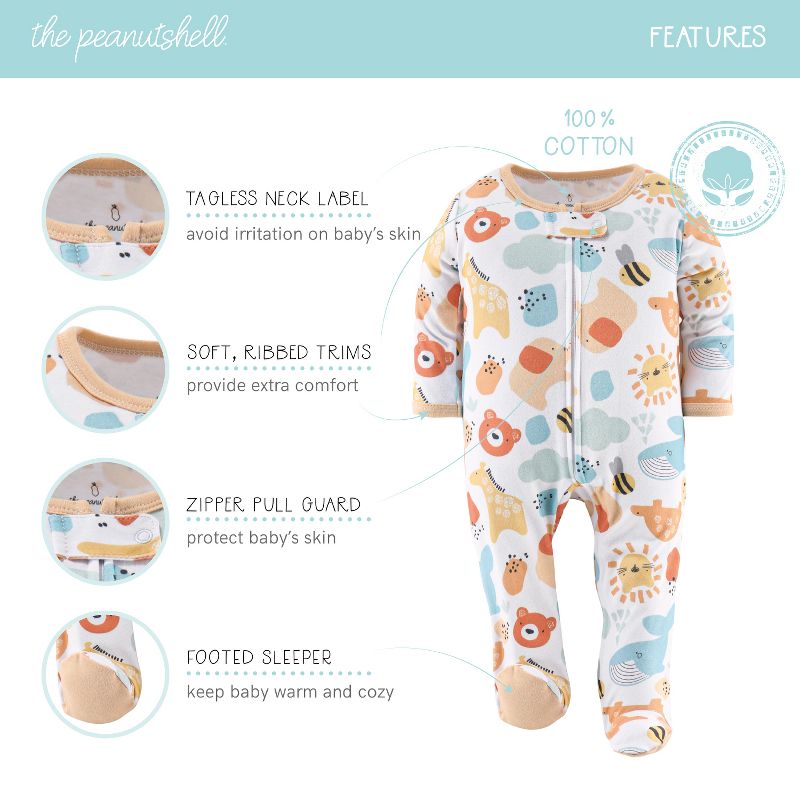 The Peanutshell Happy Sunshine Neutral Footed Baby Sleepers for Boys or Girls, 3-Pack, Newborn to 9 Months, 3 of 8