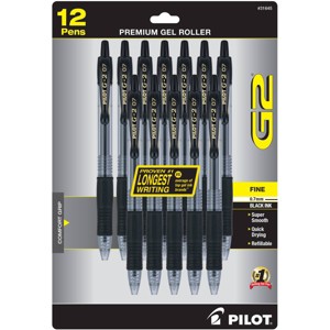 Pilot 12ct G2 Gel Pens Fine Point 0.7mm Black Ink: Retractable, Rubber Grip, Office Stationery, Art Supplies - 1 of 4