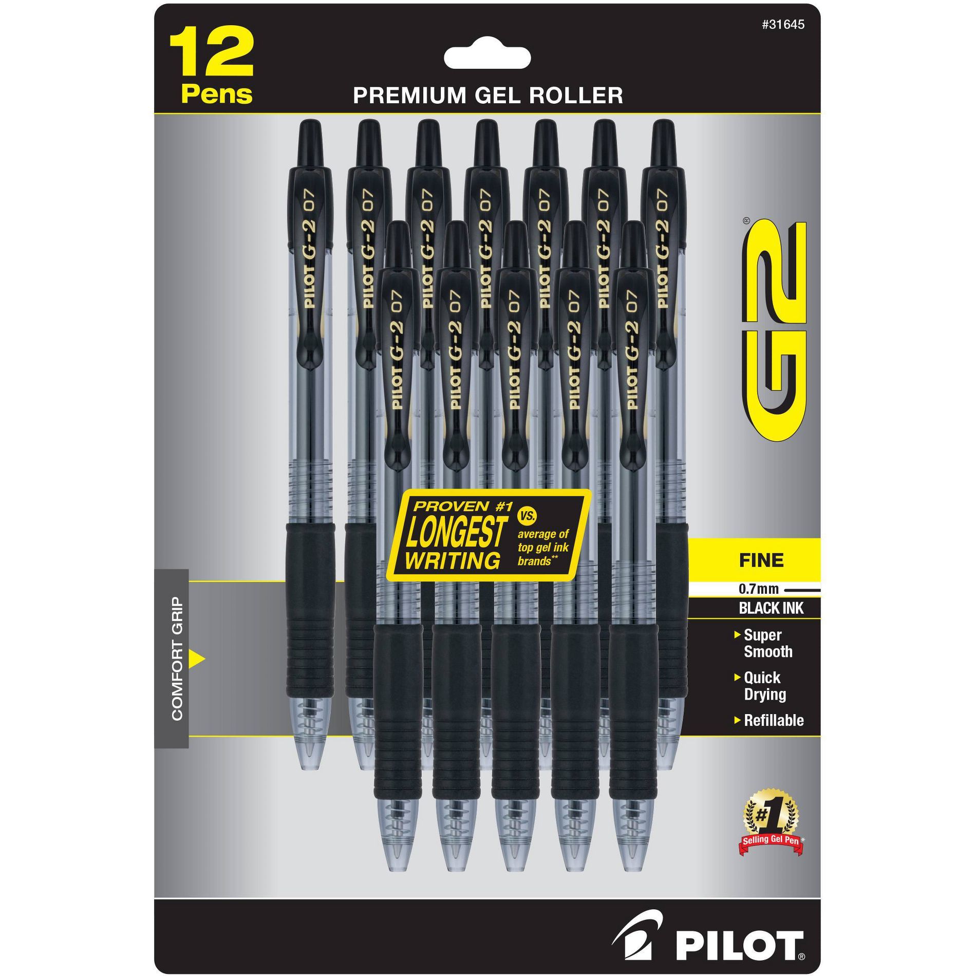 Pilot G2 Gel Pens Fine Point 0.7mm Black Ink
