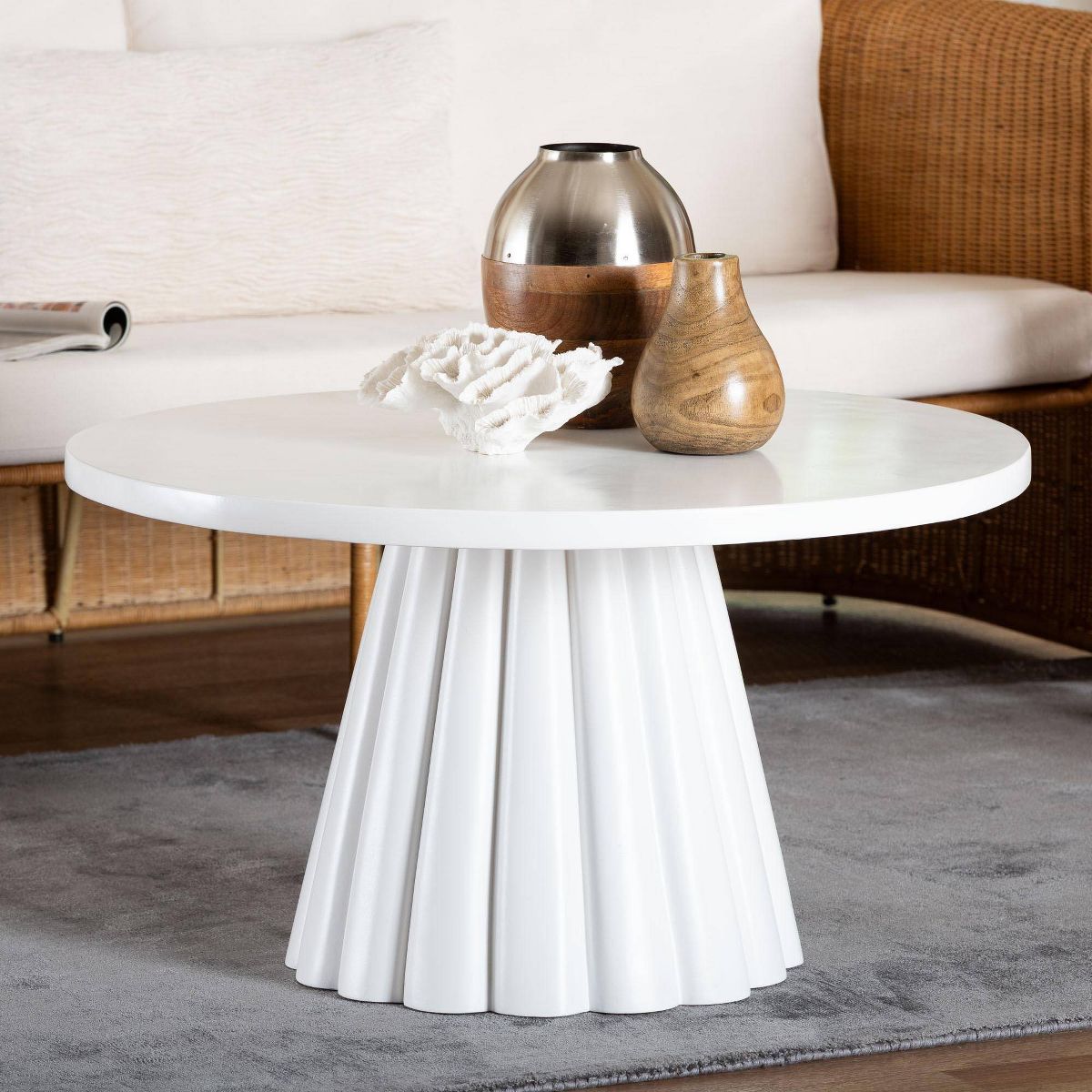 bali & pari Parvana Round Coffee Table with Fluted Pedestal Base White - thumbnail 5