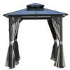 8 ft. x 8 ft. Hardtop Outdoor Gazebo, Polycarbonate Double Roof BBQ Gazebo with Aluminum Frame, Storage Hooks, Curtains - 2 of 4