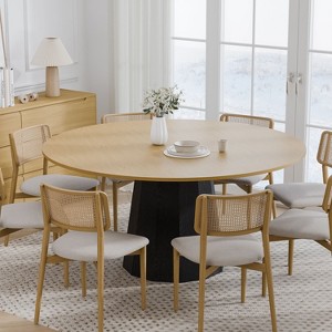 PexFix 60 in.H Solid Wood Round Dining Table Kitchen Table for 6-8 with Tabletop and Tapered Base for Living/Dining Room Coffee Office in Natural - 1 of 4