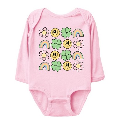 The Juniper Shop Smiley Clover Daisy Baby Long Sleeve Bodysuit