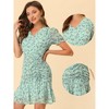 INSPIRE CHIC Women's Floral Puff Sleeve V Neck Drawstring Ruched Ruffle Dress - image 2 of 4