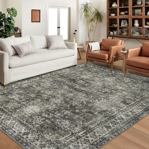 Indoor Soft Vintage Flower Area Rugs for Living Room Bedroom Washable Low Pile Non Slip Carpet Retro Distressed Rug Room Decor - 1 of 4