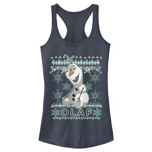 Juniors Womens Frozen Ugly Christmas Olaf Racerback Tank Top - 1 of 3
