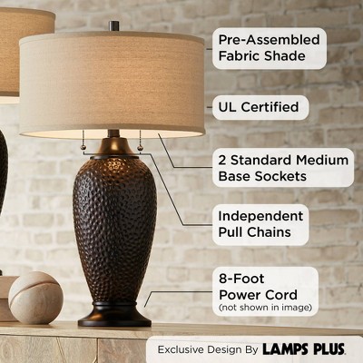 Cody Hammered Oiled Bronze Table Lamps with Oatmeal Linen Shades, Set of 2