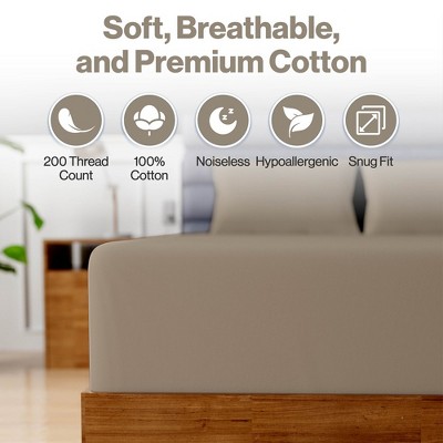 Taupe Full Size Cotton Fitted Sheet - 200 Thread Count