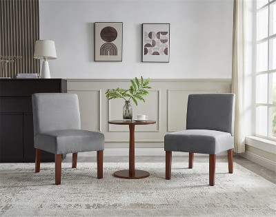 Carl Armless Fabric Upholstered Accent Chair Set of 2 with Round Wood Side Table Slipper Chairs Sets-Maison Boucle