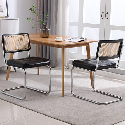Rattan Dining Chairs Set Of 2 Modern Chairs With Rattan Backrest Faux Leather Accent Chairs Mesh Cane Chairs For Living Room Kitchen Dining Room Target