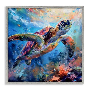 Stupell Industries Rainbow Sea Turtle & Bubbles Framed Giclee Art, Gray, 17" x 17" - 1 of 4