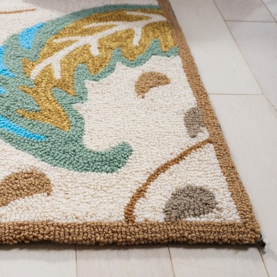 Ivory and Grey Hand-Hooked Floral Area Rug, 5' x 8'