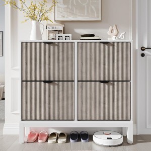 Garvee Shoe Cabinet with 4 Flip Drawers, Wooden Shoe Storage Cabinet, Freestanding Shoe Organizer with Adjustable Shelves for Entryway, Hallway - 1 of 4