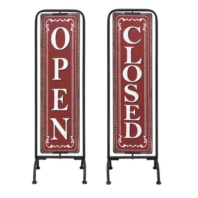 Red and White Metal Framed Open/Closed Sign