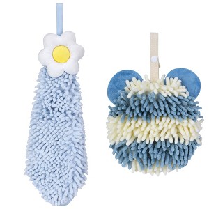 REGALWOVEN Soft Absorbent Cute Fuzzy Hanging Decorative Bathroom Chenille Hand Towel 6" x 15"/7" x 7" 2 Packs - 1 of 4