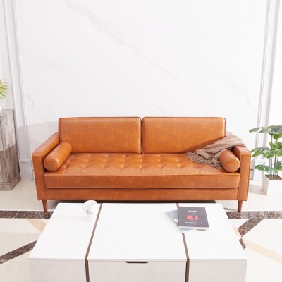 DOMETOUR 83 Inch PU Leather Sofa with USB Charging Ports, Modern Couch Loveseat with 2 Bolster Pillows for Living Room Apartment Bedroom