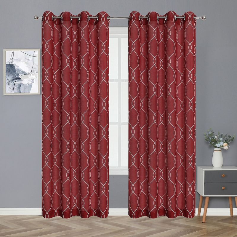 Kate Aurora 2 Piece Clarabelle Embroidered Lattice Matte Sheer Grommet Top Curtain Panels - 84 In. Long, 2 of 7