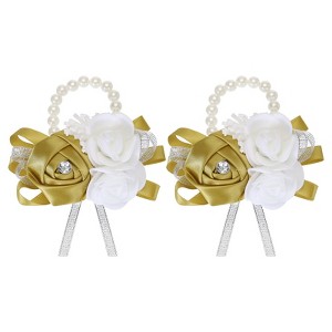 Unique Bargains Decorative Wedding Prom Party Artificial Rose Wrist Corsages 2 Pcs - 1 of 3