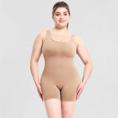 Whizmax Womens Yoga Romper Ribbed Athletic Jumpsuits One Piece Bodysuit Square Neck Tank Tops Exercise Unitard,S,Apricot