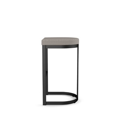26" Grey and Beige Polyurethane Backless Counter Stool with Black Metal Frame