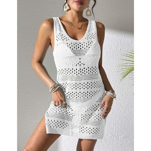 Women's Cover-Up Dress Crochet Knit Beach Dress Hollow Out Tunic - 1 of 4