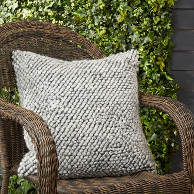 Gray Cotton Tufted 20" Square Outdoor Throw Pillow