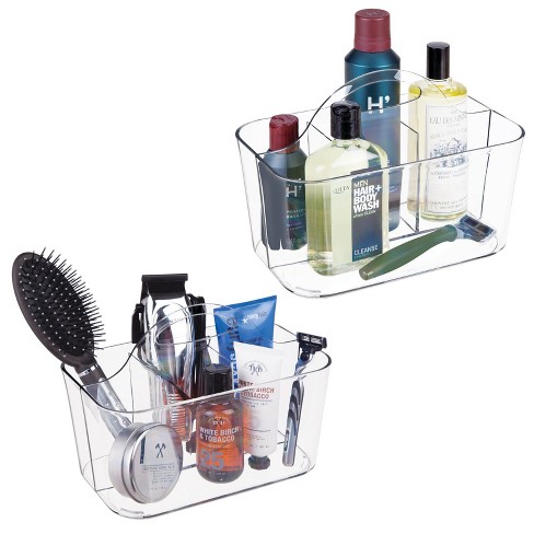 Mdesign Plastic Divided Shower Organizer Basket Caddy Tote With Handle,  Clear : Target