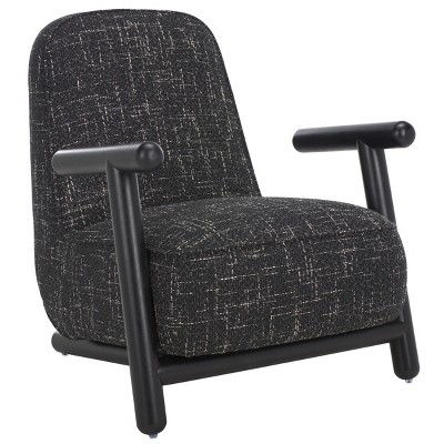 Sein Black and White Linen Barrel Accent Chair with Wooden Frame