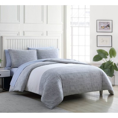Connery Twin Gray Cotton Striped Duvet Cover Set