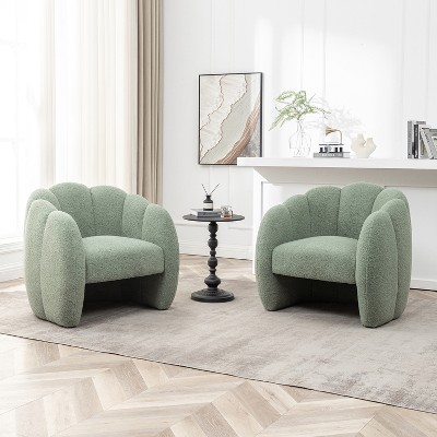 SEYNAR Modern Teddy Upholstered Accent Pumpkin Chair with Openwork Design Set of 2
