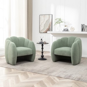 SEYNAR Modern Teddy Upholstered Accent Pumpkin Chair with Openwork Design Set of 2 - 1 of 4