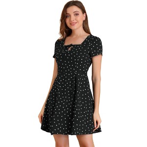 Allegra K Women's Printed Summer Casual Square Neck Short Sleeve Fit and Flare Dress - 1 of 4